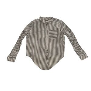 Madewell Dolman Gray Cream Striped Front Tie Long Sleeve Shirt Size XL Women's